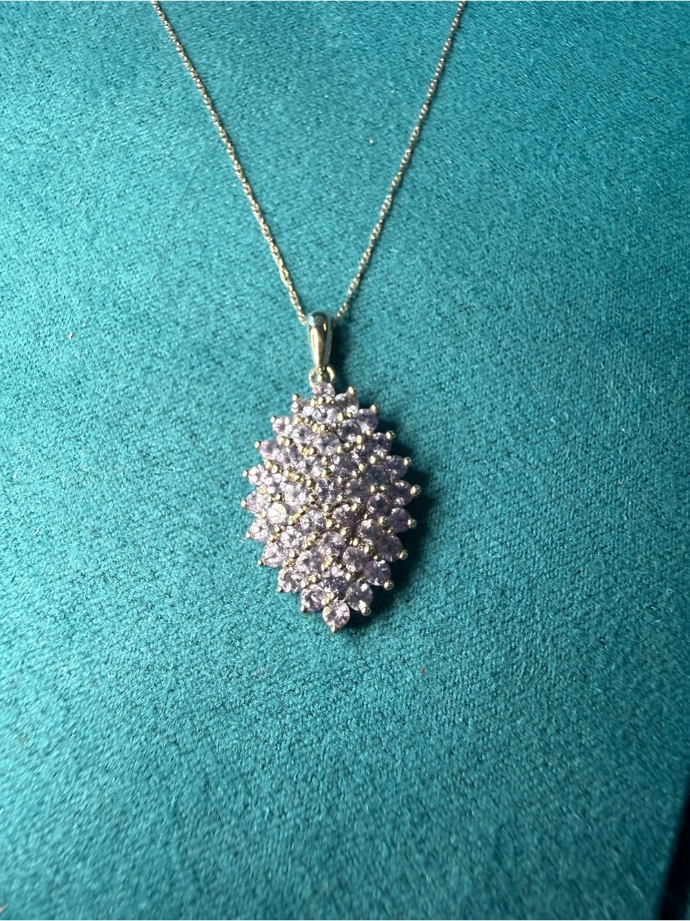 10K Gold Tanzanite Cluster Pendant Necklace White Gold Blue Violet Gemstones - Picture 4 of 9